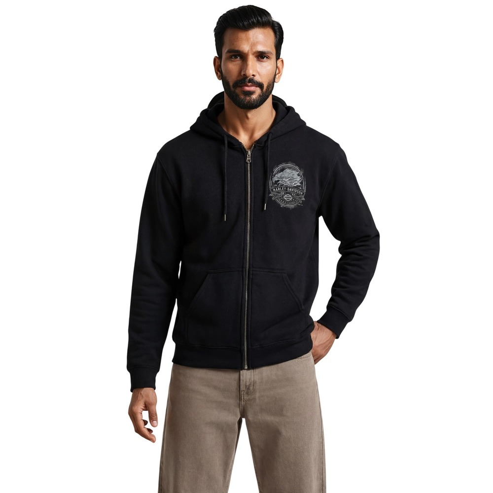 Harley Davidson Men's Size Medium Black Myrtle Beach Eagle Zip Hoodie Sweatshirt